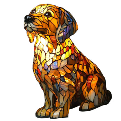 Tiffany Stil Tischlampe im Art Nouveau Design mit Hund Motiv als Deko Lampe neu