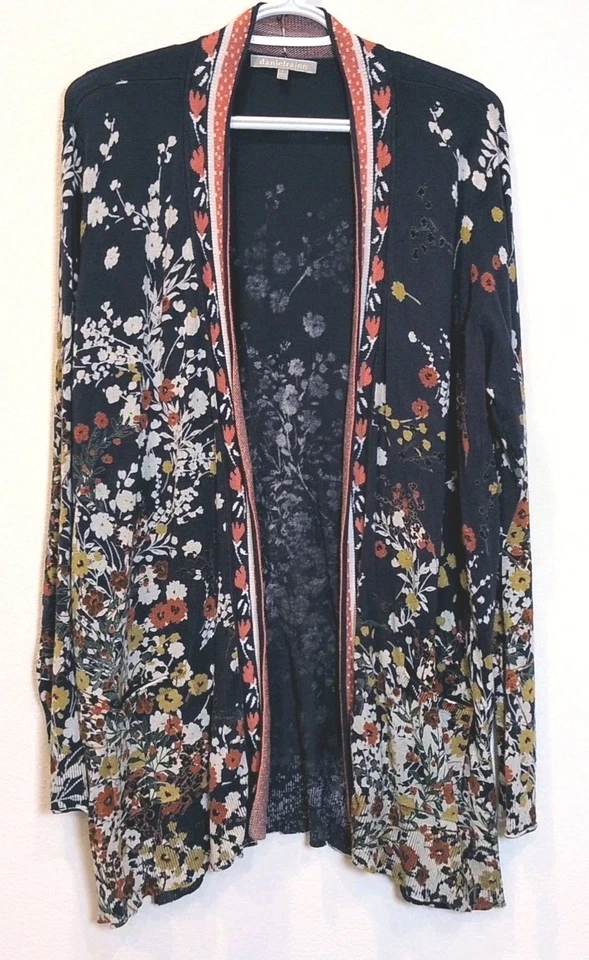 Cárdigan Daniel Rainn Para Mujer Talla Grande Cristiana Estampado Borde Azul Floral Foto 2 de 4