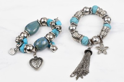 Handmade Studio Plated Bead Bracelet Porcelain Quartz Glass Dangles Large Beads