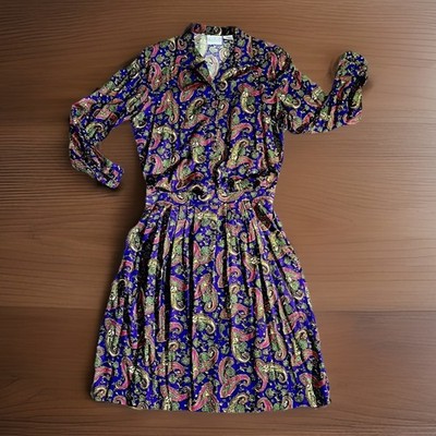 Patchington USA 80's Purple Paisley Shoulder Pads Top & Skirt 2 Piece Set Large