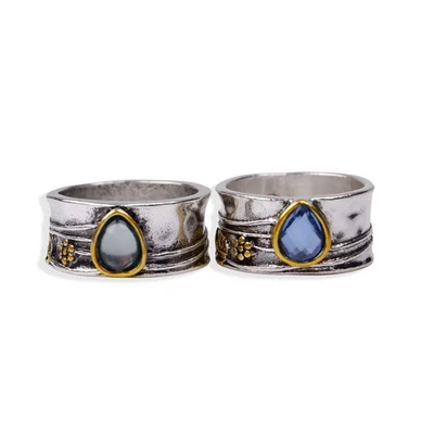 Vintage Boho Statement Ring mit Tropfenstein, silberfarben, US 6–10 - Bild 1 von 4