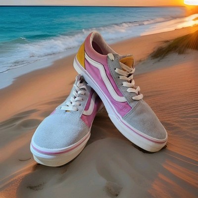 Vans Old Skool Pastel Juniors Sneaker Size 7 Pink Blue Orange Suede Skater  Girl