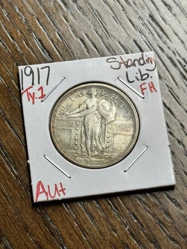 1917 P Type 1 Standing Liberty Quarter AU About Uncirculated FH Full Head (18526