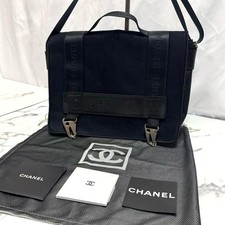 Chanel Sport Line Shoulder Bag Handbag 2way CC Logo Black Felt Nylon USED Auth