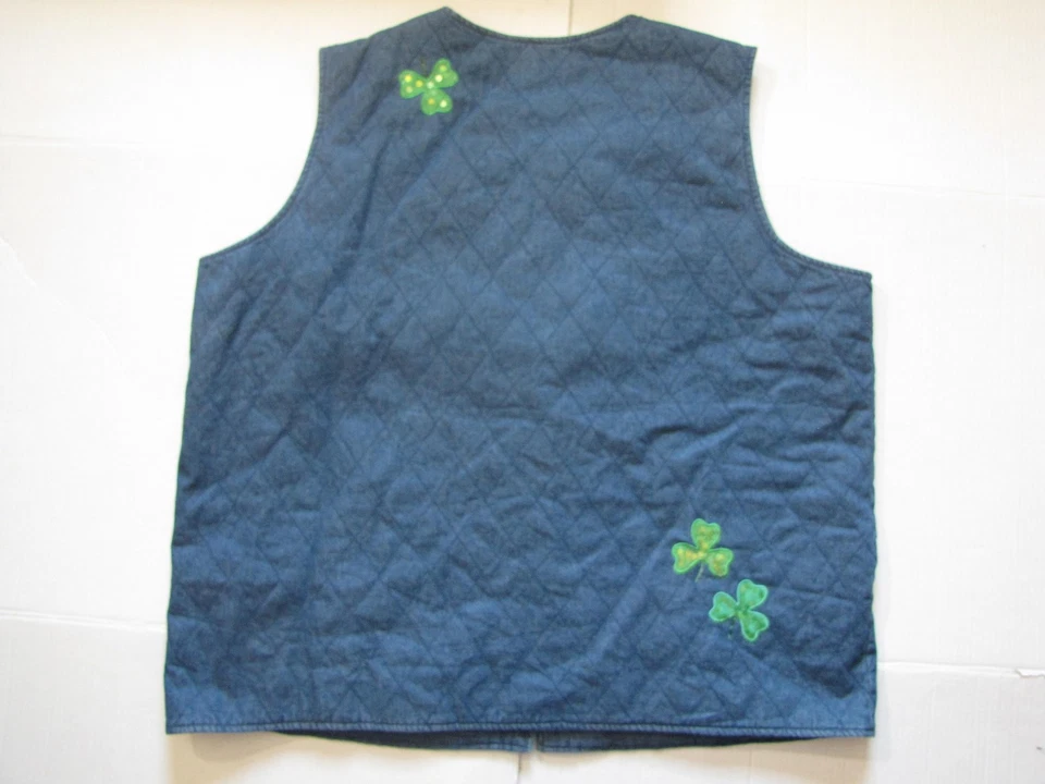 Quacker Factory Vest Womens 2X Blue Denim Quilted Zip St Patrick Shamrock Sequin - Image 3 of 4