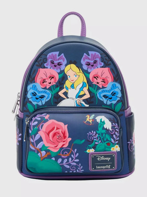Loungefly Mini Backpack: ALICE IN WONDERLAND Flowers Floral Purple Blue Pink