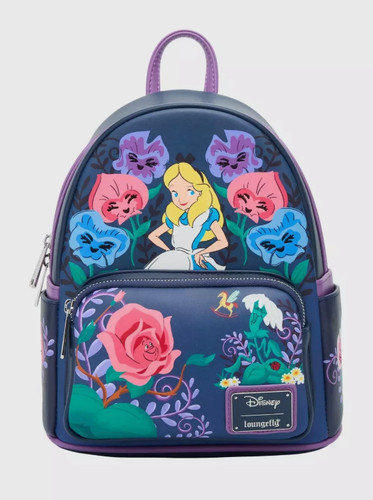 Loungefly Mini Backpack: ALICE IN WONDERLAND Flowers Floral Purple Blue Pink