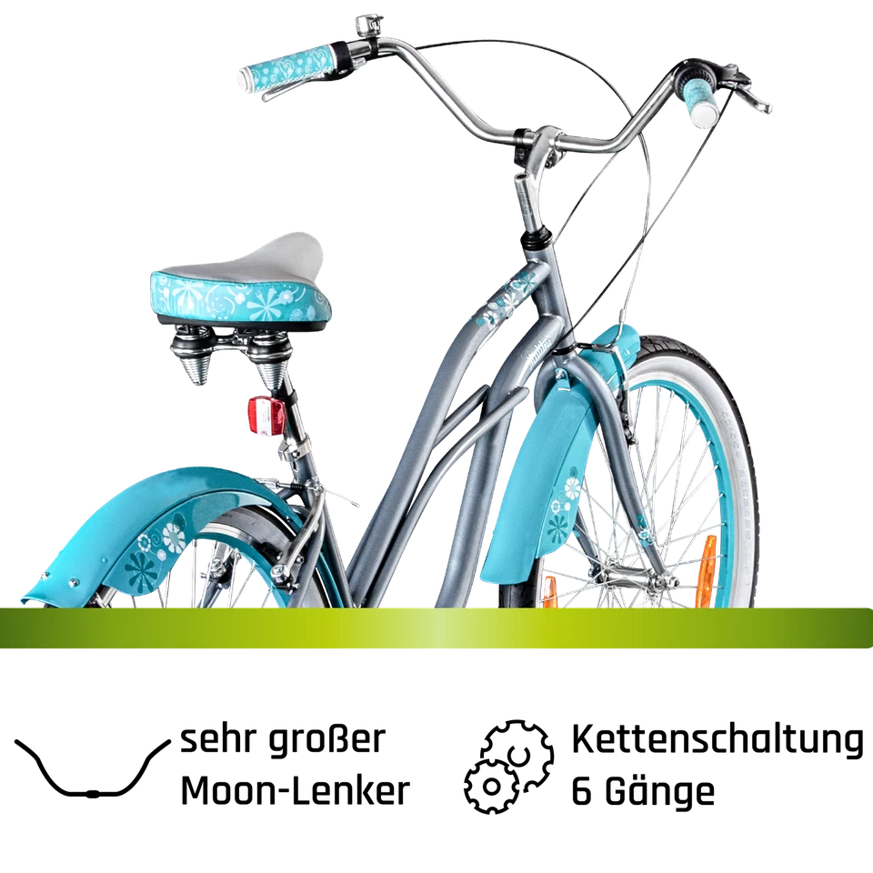 Galano Malibu 26" Beachcruiser Fahrrad Cruiser Bike Unisex metallgrau 40cm - Bild 4 von 4