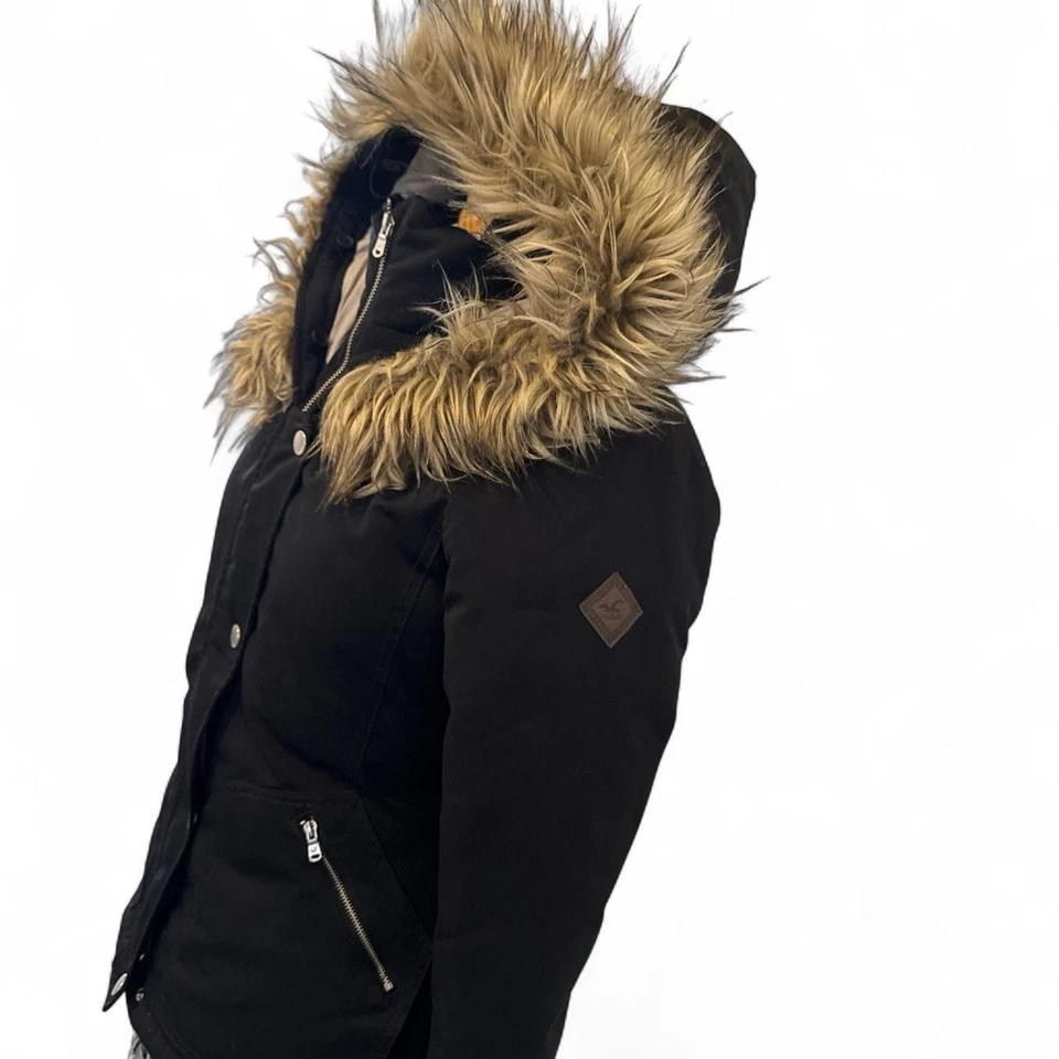 Y2K Hollister Black Hooded Down Padded faux fur trim jacket size M - Image 4 of 4