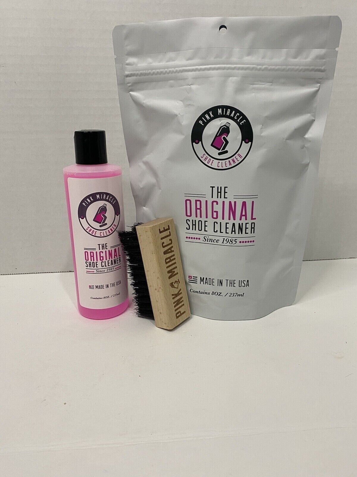 Pink Miracle Shoe Cleaner & Brush Kit 8 oz. Sneaker Fabric & Sole Cleaning - NEW