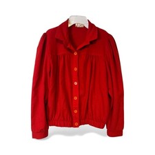 Red Vintage Women  s Jacket Medium You Babes by Fritzi Wool Blend Pleaded Shoulde