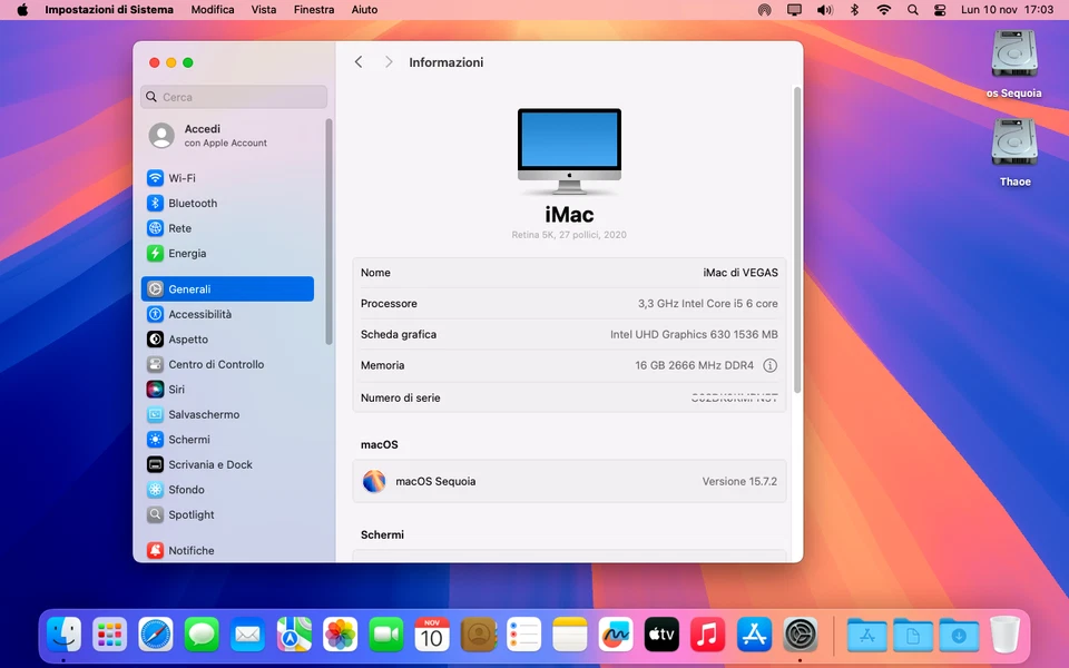 PC HACKINTOSH IMAC  OS SEQUOIA 15.7.2 i5 10600 10Th 16 GB RAM UHD 630 WIFI WIN11 - Immagine 3 di 4