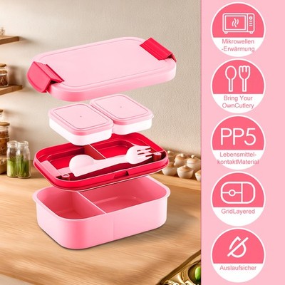 2000mL Bento Box Lunchbox auslaufsicher mit variablen Fächern Kinder Brotdose DE