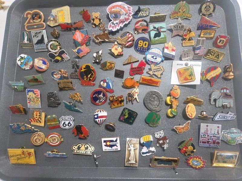 Huge Lot 94 Lapel Pins Vintage Mixed  Tourist State Souvenir Enamel