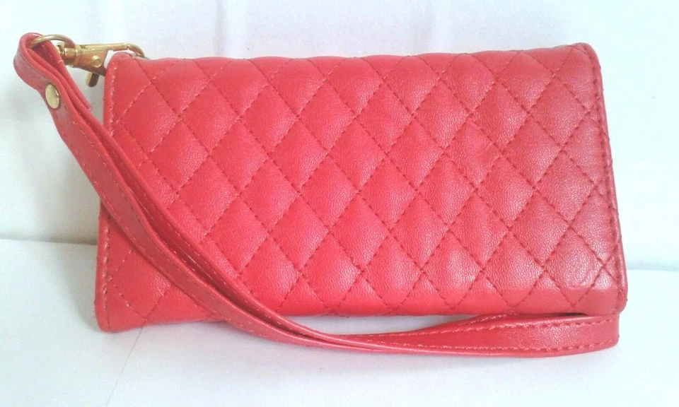 Funda protectora de cuero billetera para teléfono móvil bolsa abatible para varios teléfonos cartera roja Foto 2 de 4