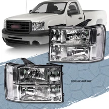 Pair Headlights Headlamps Fit For 2007-13 GMC Sierra 1500 2500HD 3500HD-Clear