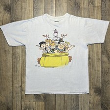 Vintage 90s The Flintstones T-Shirt L White Single Stitch Hanna Barbera USA Made