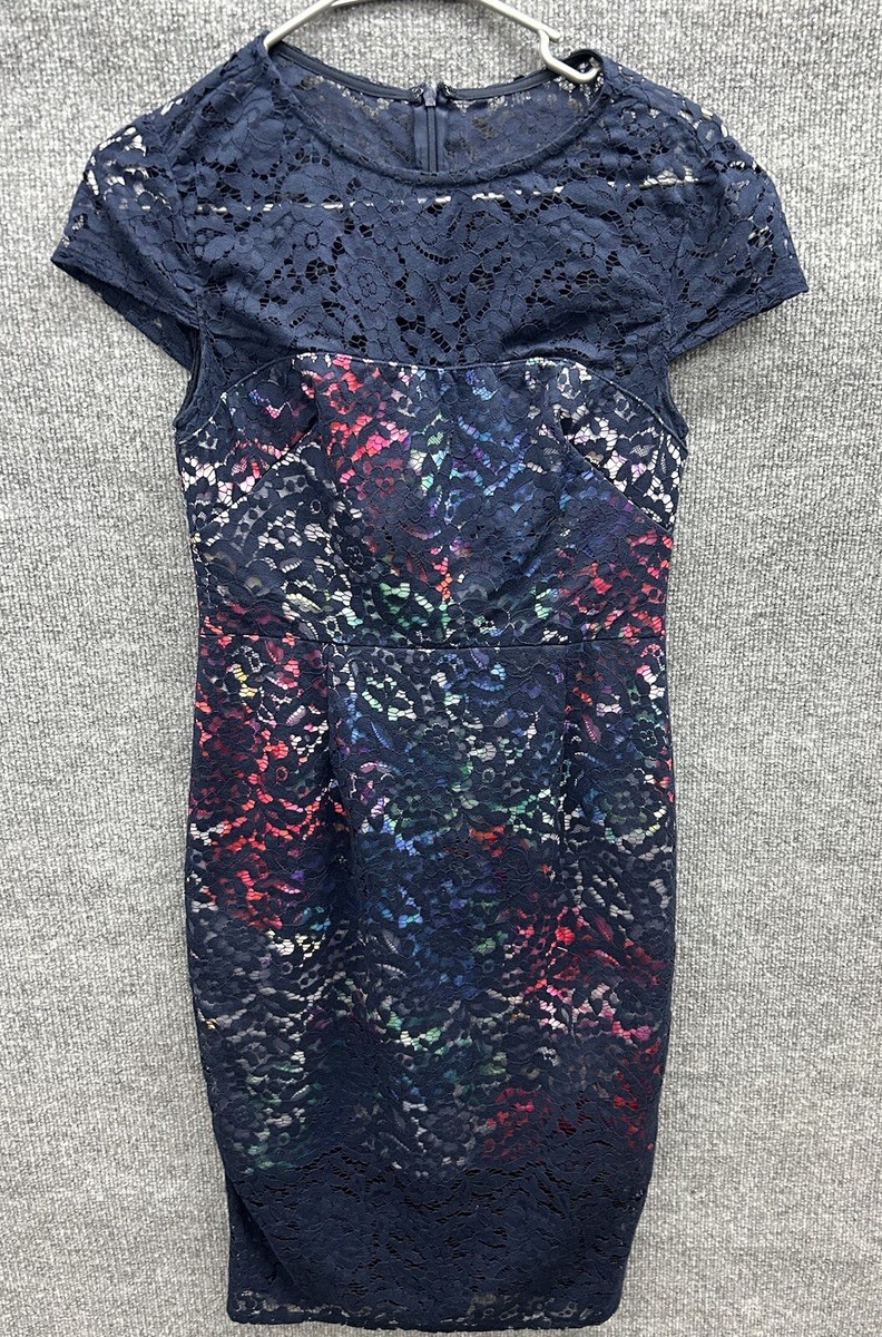 Betsey Johnson Size 4 Blue Lace Overlay Lined Floral Sheath Dress