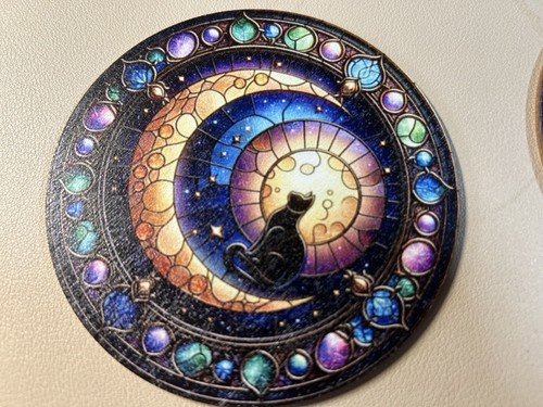 6 beautiful Cat coaster set. Ideal gift! Black cat wooden coaster - Picture 6 of 7