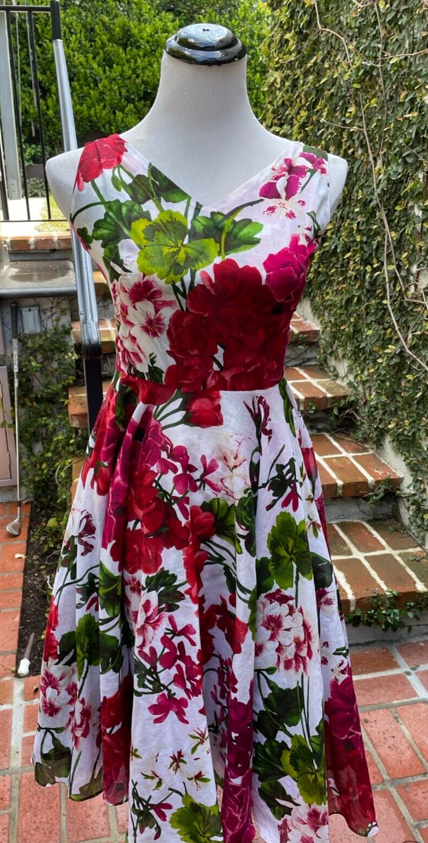 Samantha Sung Vivien Red and Green Musola Geranium Dress, size 4 | eBay