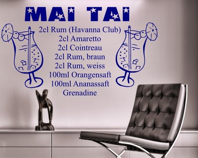 Wandtattoo Cocktail Rezept Drink ''Mai Tai'' Bar Partykeller Aufkleber Lounge