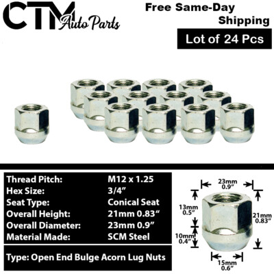 24Pc ZINC M12x1.25 OPEN END BULGE ACORN WHEEL LUG NUTS FIT NISSA INFINIT SUZUKI