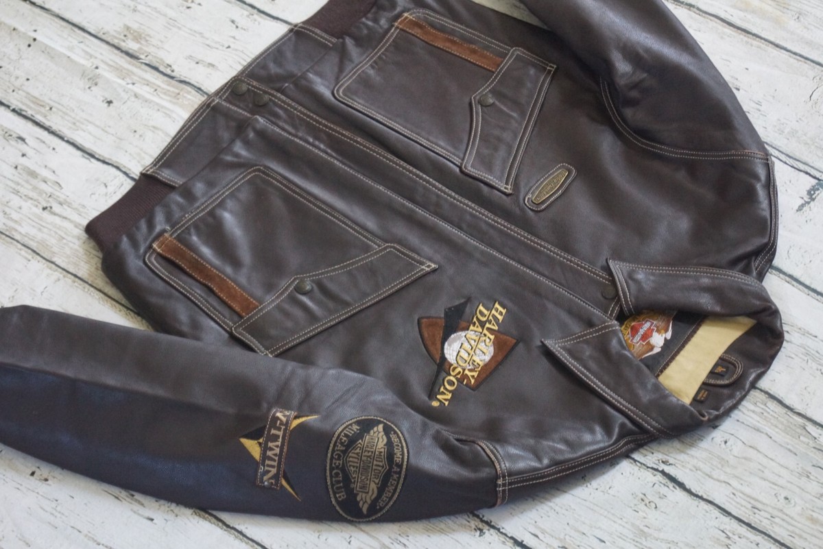 Harley Davidson Men Vintage Brown Leather Bomber Jacket Harley Davidson Men Vintage Brown Leather Bomber Jacket