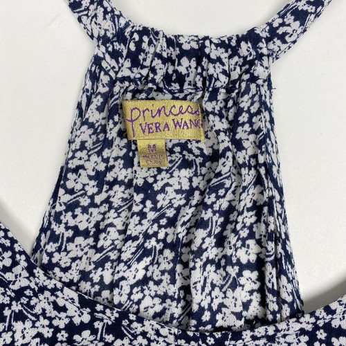 Blusa Top Princesa Vera Wang Para Mujer M Floral Azul Marino Espalda Corredora Sin Mangas Correas - Imagen 4 de 7
