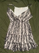 VTG. Altar's State Dress Size L Thin Strap Cream White Snakeskin Print Ruffles
