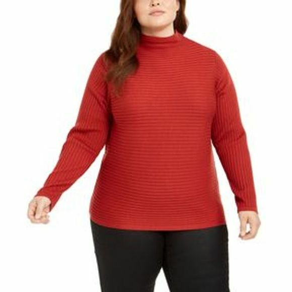 Eileen Fisher Plus Ribbed Funnel Neck 