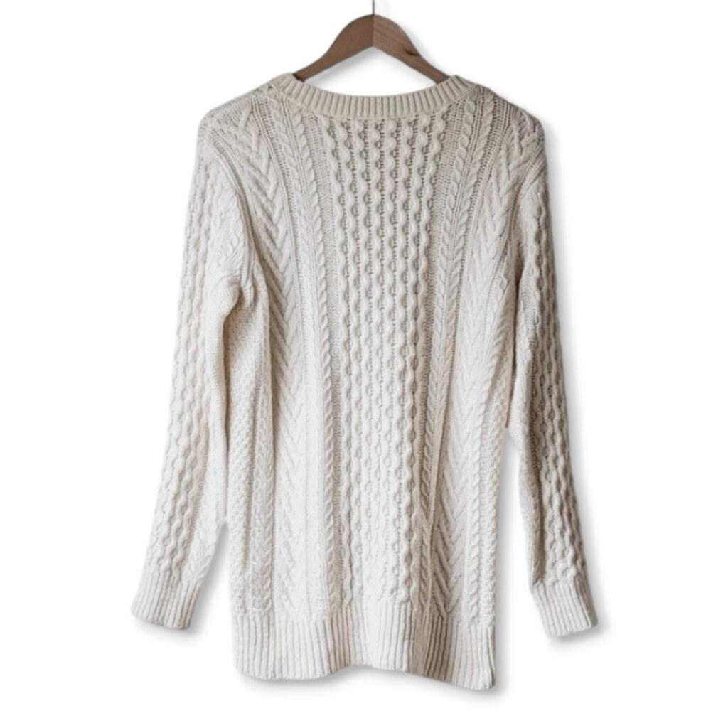 Club Monaco Fisherman Cable Knit Cashmere Wool Blend Sweater Women's sz M Cream