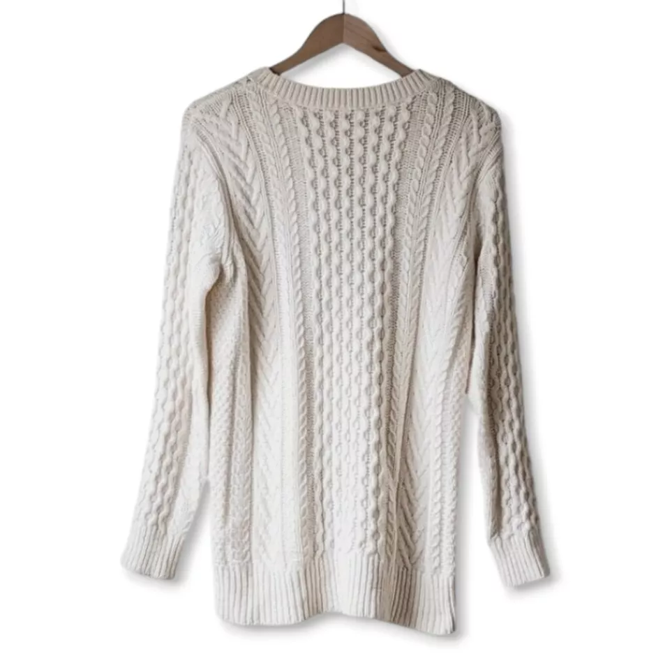 Club Monaco Fisherman Cable Knit Cashmere Wool Blend Sweater Women's sz M Cream - Image 3 of 4