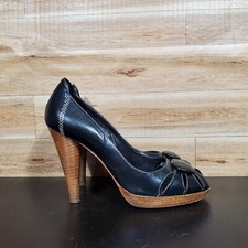 Via Spiga Heels Papa Black Leather Pumps Women's Size 6.5M