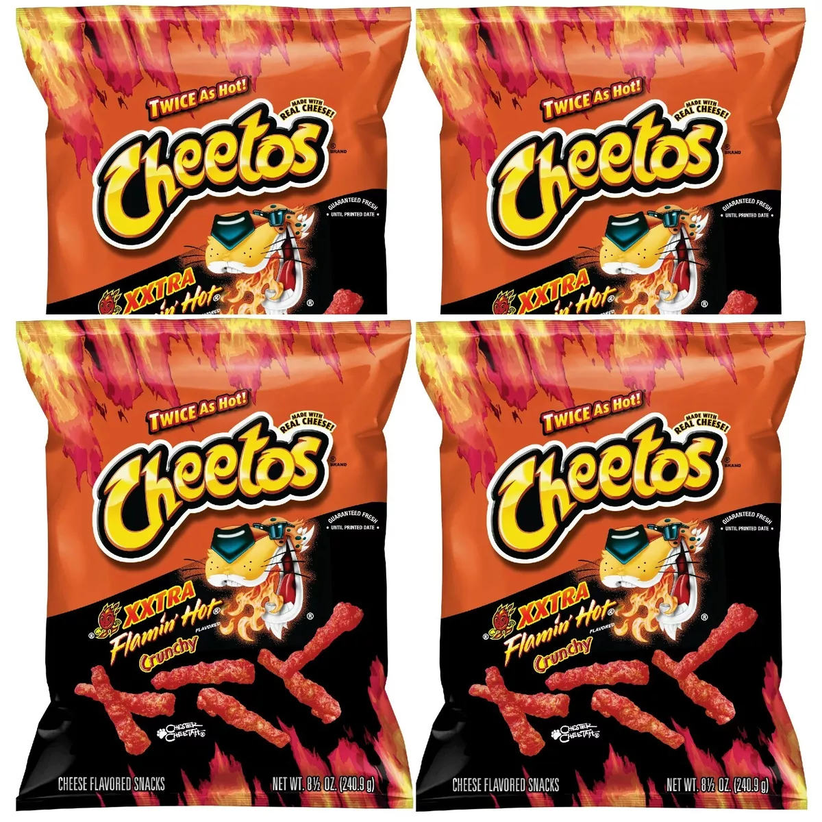 Cheetos Crunchy XXTRA FLAMIN' HOT Cheese Snack Chips 8.5 Oz (4