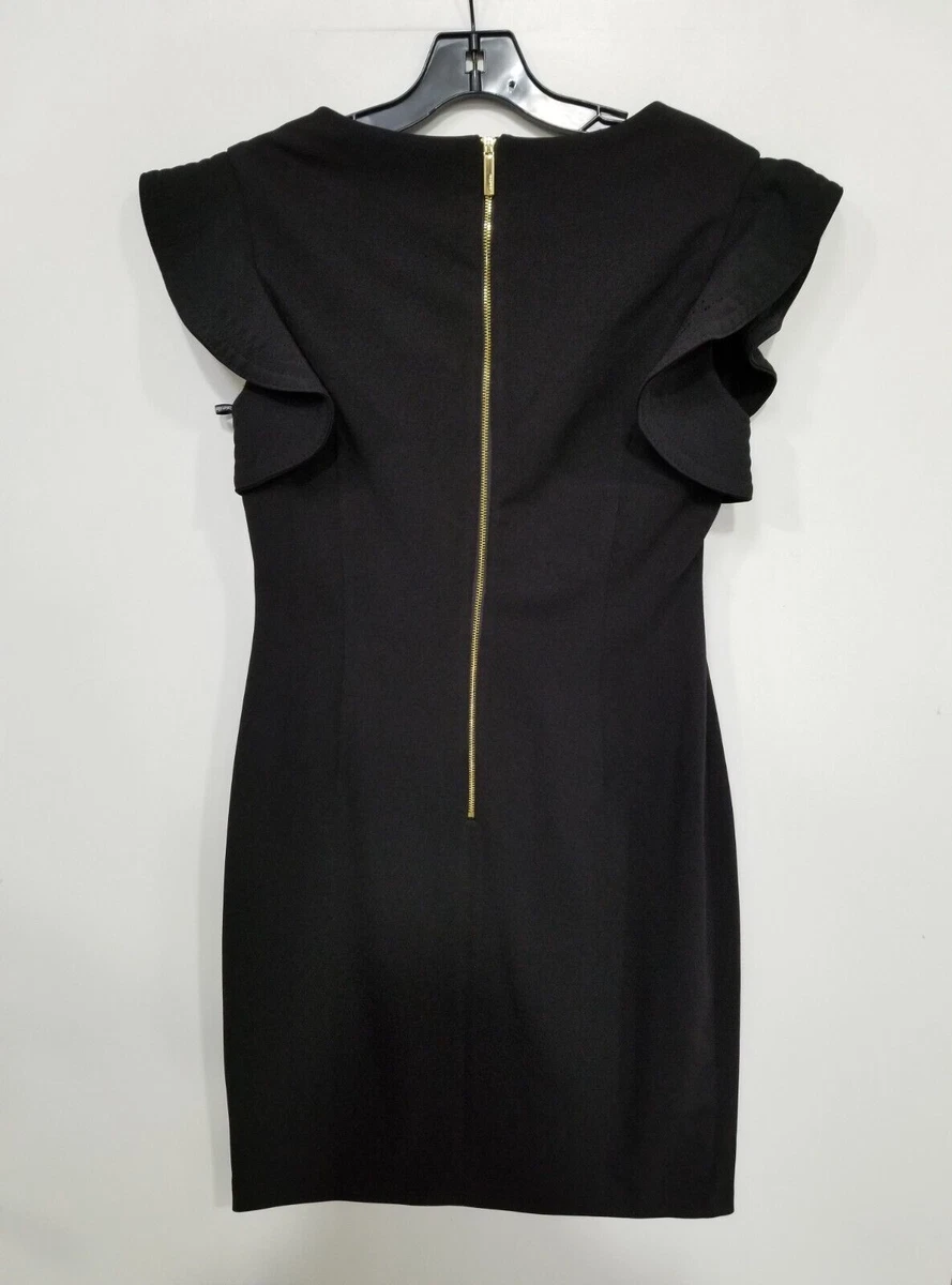 Calvin klein ruffle shoulder sheath cheap dress