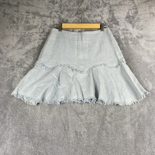 Ghanda Mini Skirt Womens Size Small Blue Frayed Pleated Lightweight Flowy