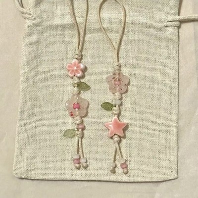 Cute Star Flower Ceramic Beaded Phone Lanyard Bag Decoration Fashion Keychain