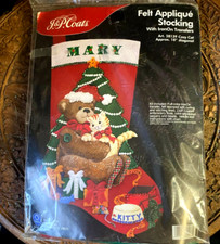 "Cozy Cat" 18" Christmas Stocking Kit  J & P Coats 28139 Felt Applique Sequins