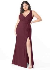 Azazie Alva Cabernet Flowy Pleated Chiffon Dress Size A12