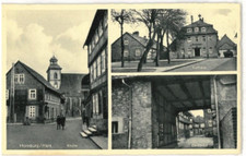 Ansichtskarte Hornburg (Schladen-Werla) - Kirche/Rathaus/Dammtor - schwarz/weiß