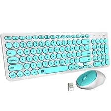 FD Wireless Keyboard and Mouse Combo - 2.4GHz USB Cordless, Cute Round Keys, ...