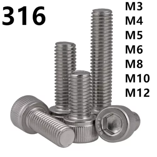 316 Stainless Steel Hex Socket Bolts Cap Head Screws M3 M4 M5 M6 M8 M10 M12 - Afbeelding 1 van 24