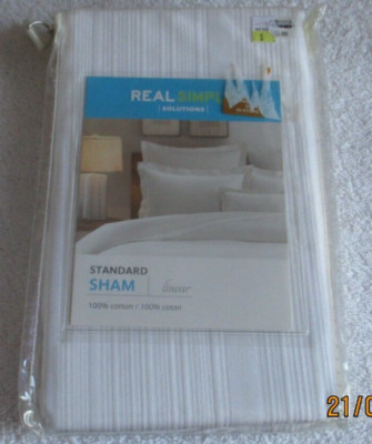 New Real Simple Solutions Standard Pillow Sham Linear White 100% Cotton