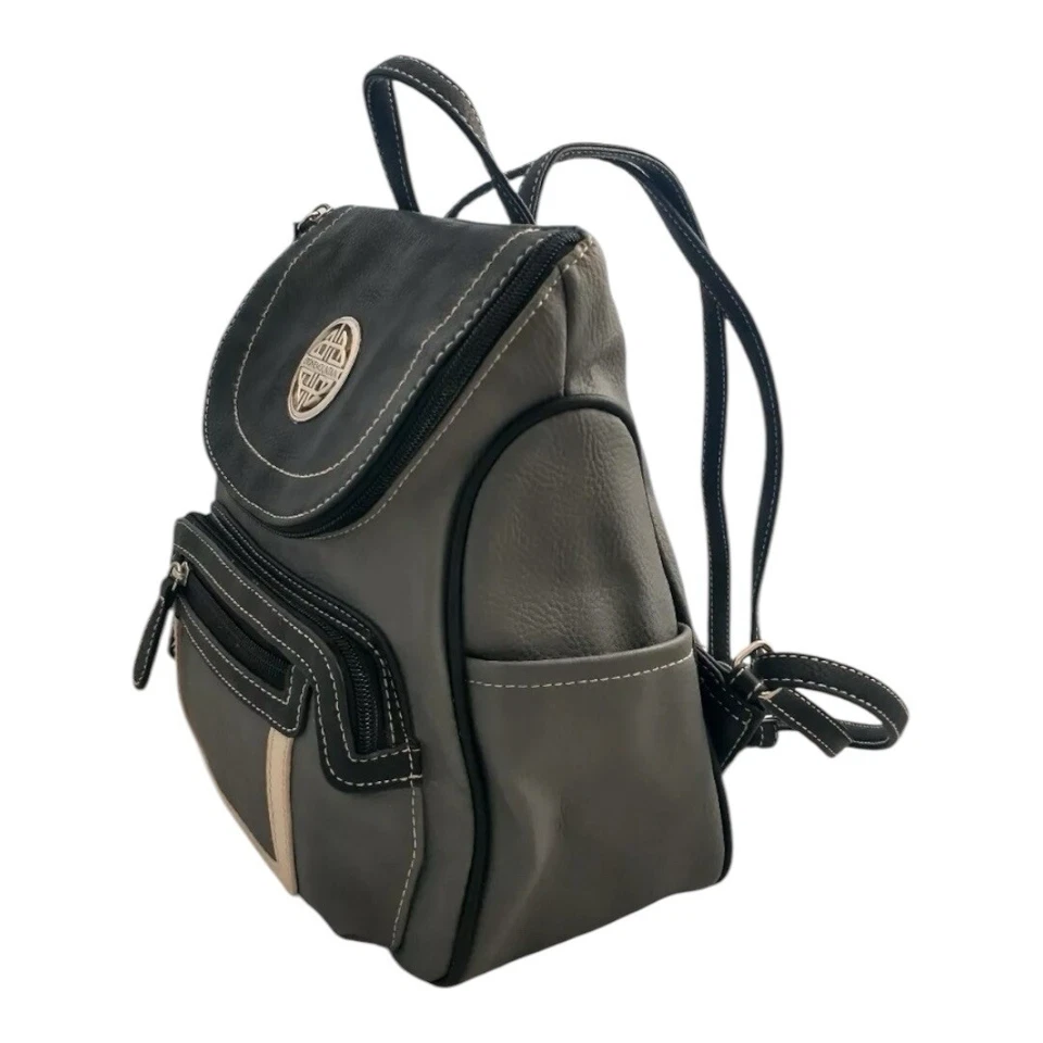 Stone Mountain Vegan Leather USA Gray White Blue Square Backpack EUC - Image 2 of 4