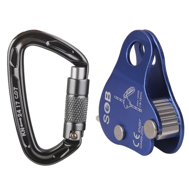 24KN Climbing Auto Locking Carabiner + Rope Grab Rappelling Equipment