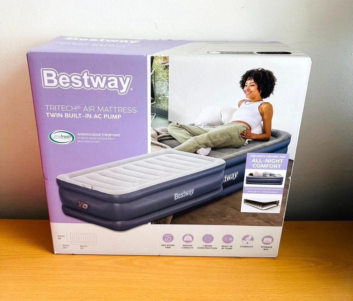 BESTWAY TRITECH AIR MATTRESS TWIN BUILT AC PUMP UK