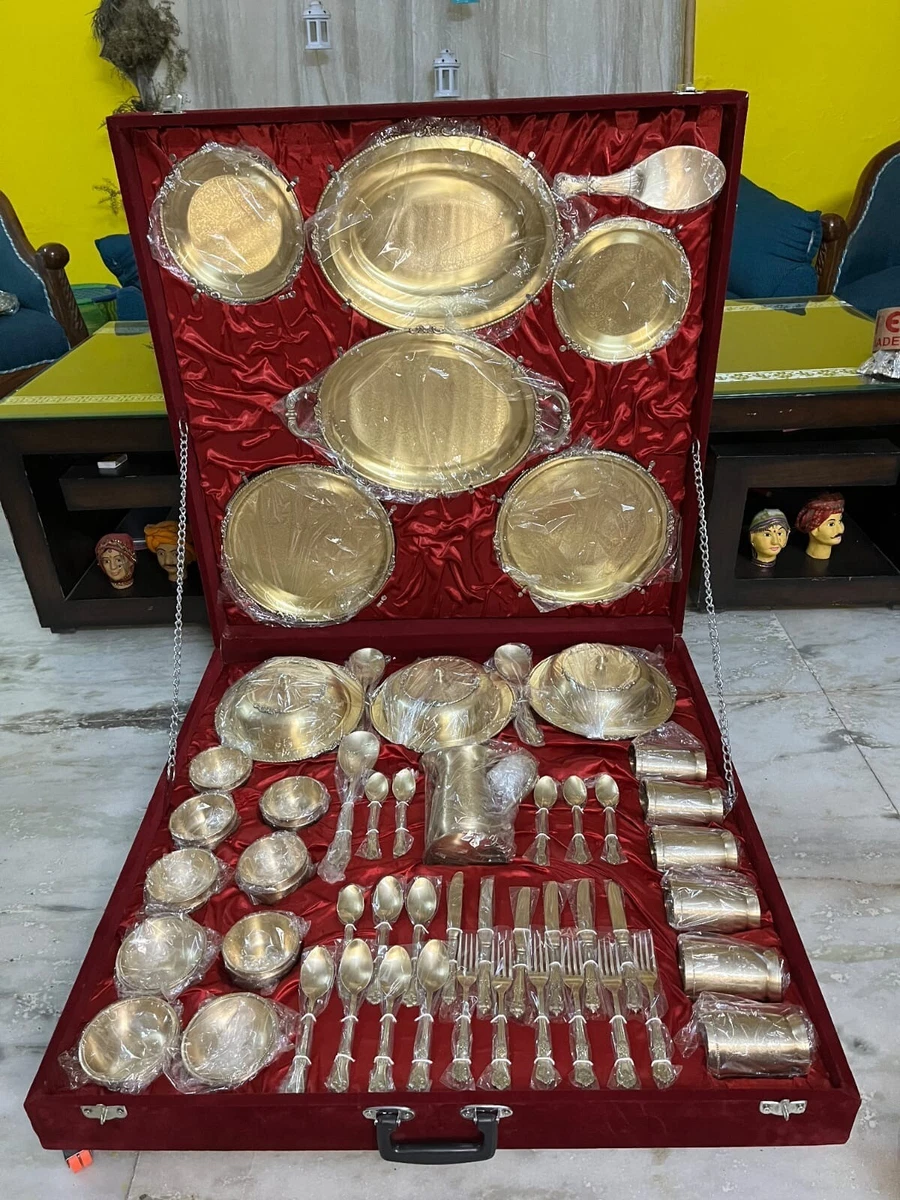 70 Pieces Brass Dinner Set with Velvet Box