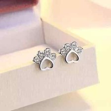 0.50 Ct Dog Paw Print Stud Earrings Real Moissanite Round 14k White Gold Plated