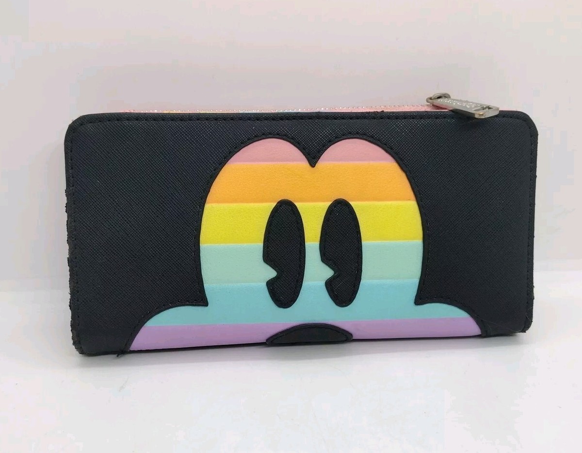 Loungefly Disney Mickey Mouse Pastel Rainbow Flap Wallet EUC