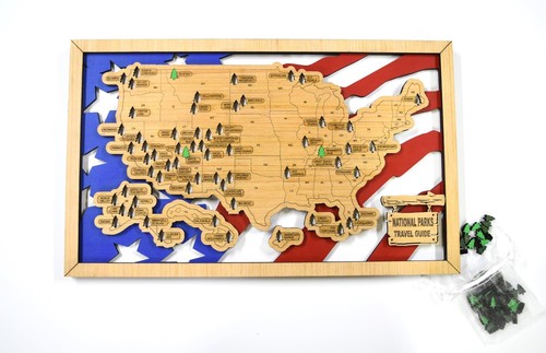 Handmade Wood US National Parks Travel Map Mounting Hardware Easel Hiking Decor - Picture 3 of 9